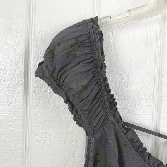 Free People Dress Mini Sweetheart Coquette Boho Gray Floral Milkmaid Size Medium - Picture 3 of 11